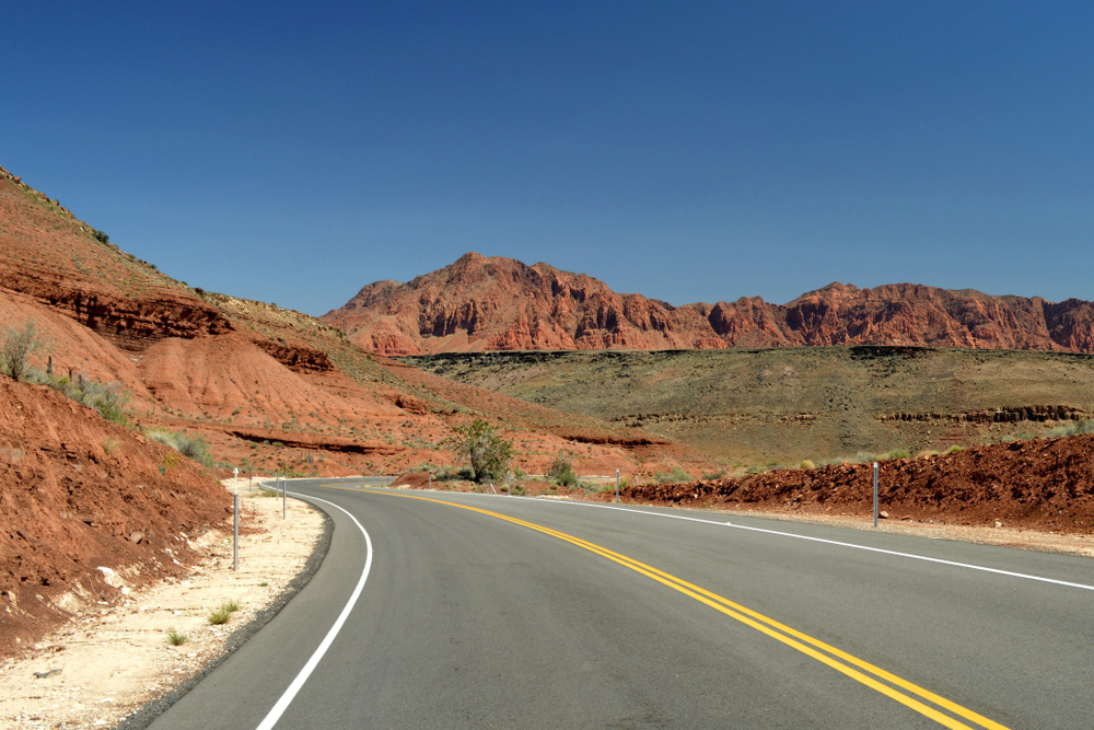 Red cliffs along the road through Washington County, Utah